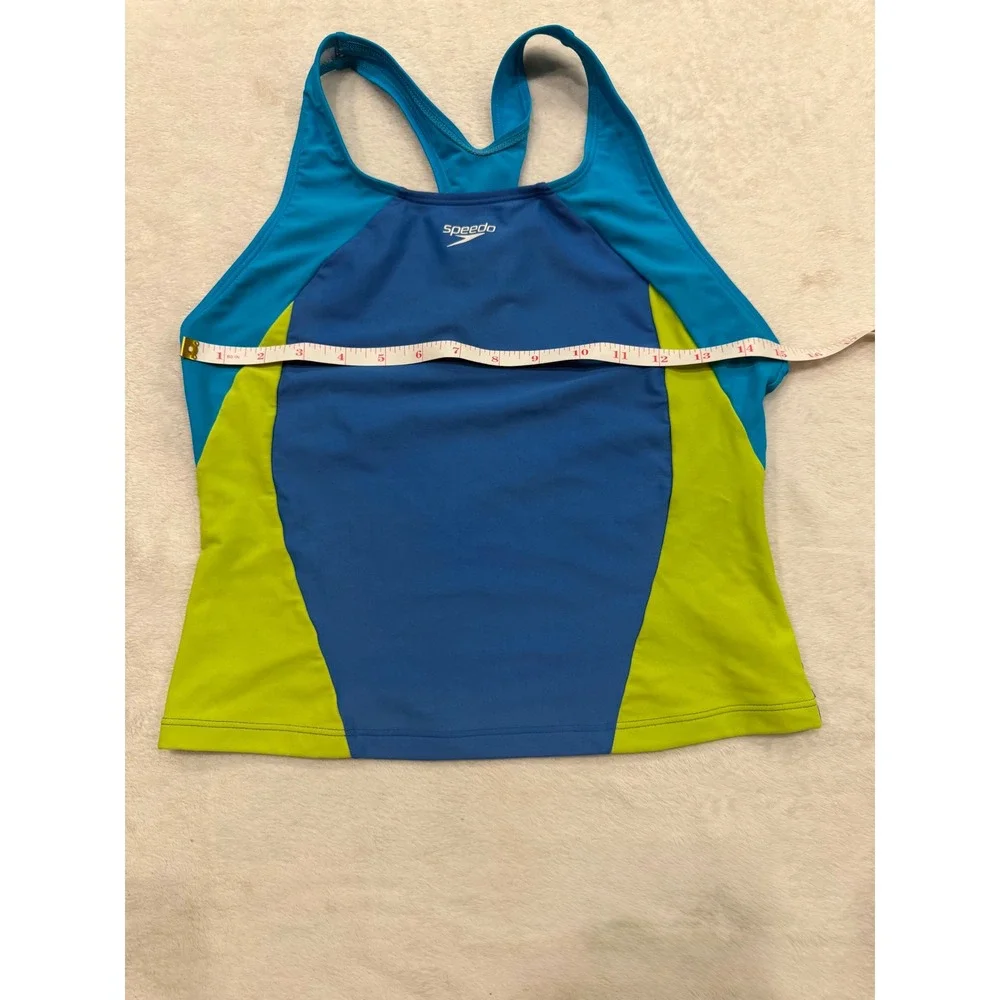 Speedo Girls Size 12 Blue Green Colorblock Racerback Tankini Swim Top‎ XS